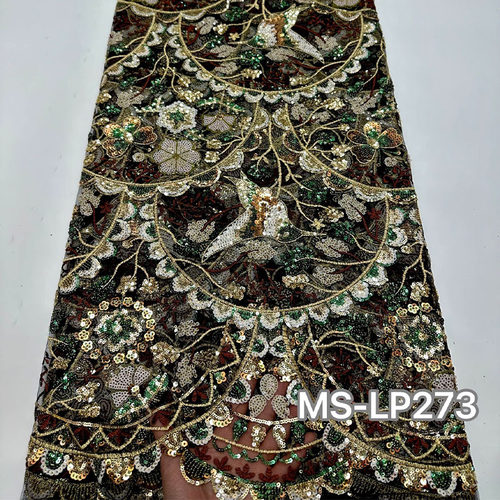 欧美黑色网纱布料精致蝴蝶小鸟珠片亮片刺绣面料礼服连衣裙舞台装 - 图0