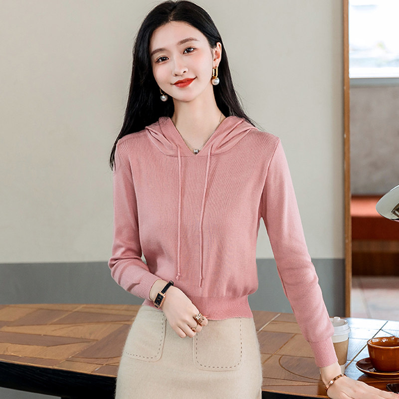 带帽子针织打底衫女长袖薄款收腰上衣2023年秋冬减龄内搭短款毛衣,淘宝优惠券,粉丝福利购,淘宝优惠卷