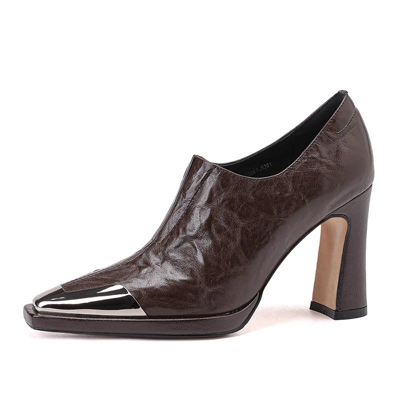 不累脚真皮深口单鞋女2025新款金属尖头气质防水台高跟鞋英伦皮鞋,淘宝优惠券,粉丝福利购,淘宝优惠卷