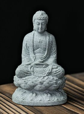 青砂石佛像坐姿摆件国潮玄关造景工艺品创意家居桌面装饰