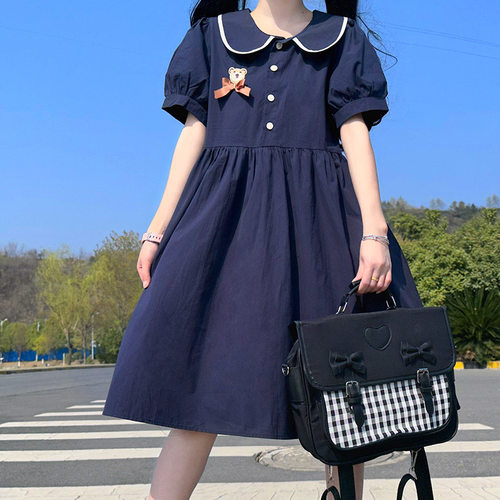 女孩12岁洋气连衣裙夏季学院风小清新短袖裙子15初中女生韩版宽松 - 图0