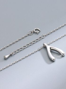 S925纯银几何人字水滴项链日韩时尚气质镀K金轻奢女款巨划算ins风