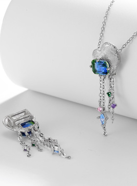 原创设计心形锆石项链S925纯银项饰喷砂个性Y2K千禧风饰品锁骨链