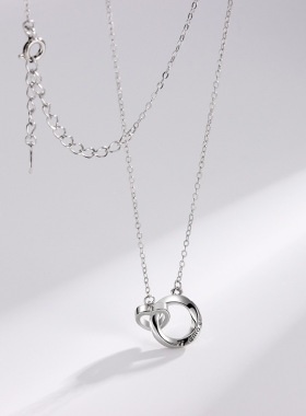 S925纯银莫比乌斯环双环爱心几何锁骨项链简约时尚百搭巨划算吊坠