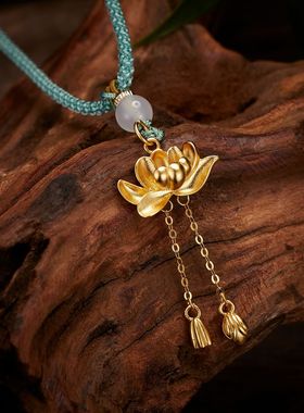 S925银好运连连两世欢白玛瑙项链手工编织绳古法工艺荷花莲蓬