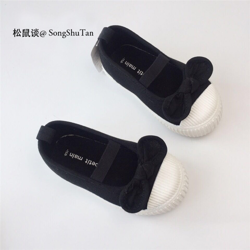 森系女童帆布鞋蝴蝶结公主鞋复古粉色浅口单鞋幼儿园小白鞋软底 - 图2