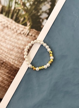 极细叠戴超闪蹦迪珠珍珠食指戒指环尾戒强光铜镀18K金秀气温柔