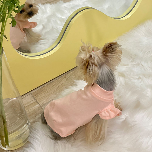 小甜粥纯棉花边背心小飞袖马尔济斯约克夏狗狗猫咪宠物衣服泰迪 - 图0