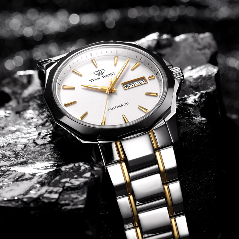 天王表钢带商务自动防水陶瓷表圈 天王壹寸金国产腕表