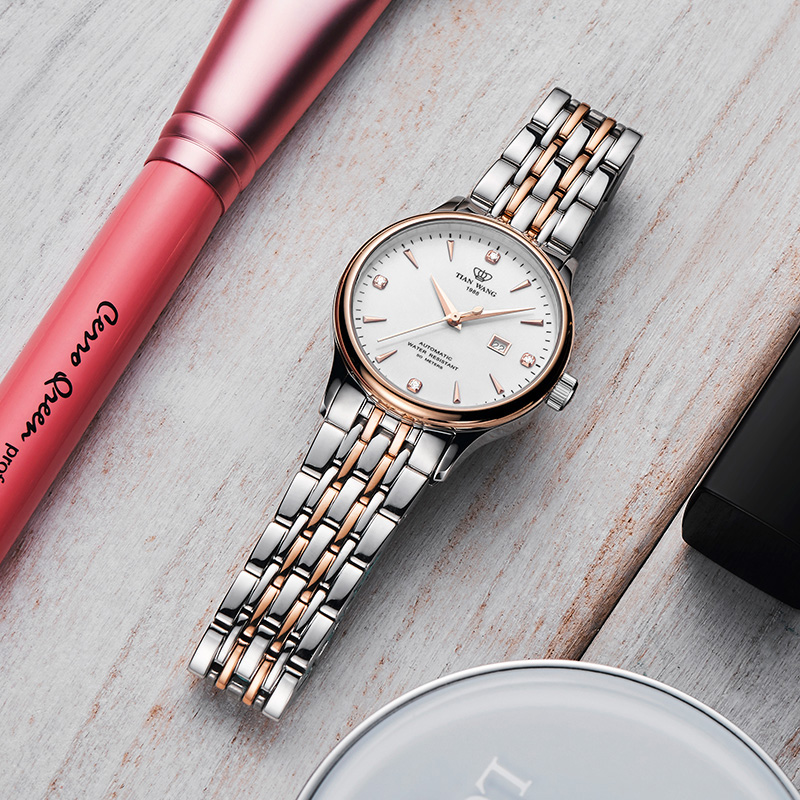 正品时尚防水自动钢带女士天王表 天王壹寸金国产腕表