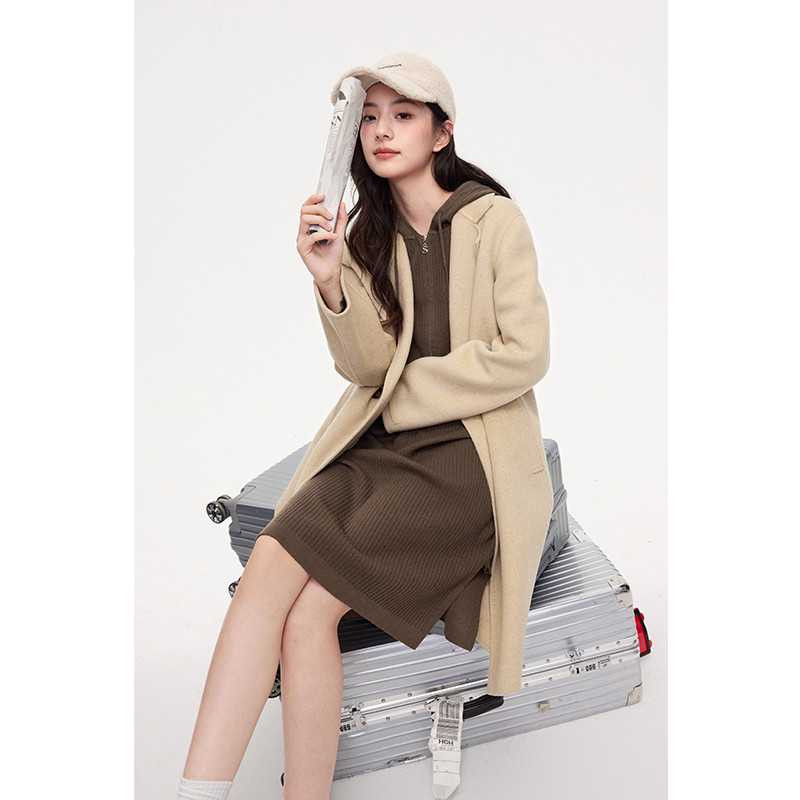 【商场同款】诗凡黎骆驼绒毛呢外套2023冬新款赫本大衣3EA570431 - 图0