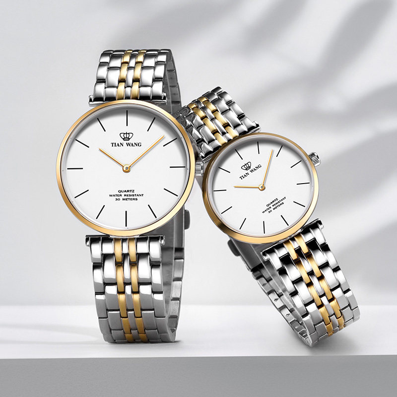 天王官方纤薄钢带时尚简约石英表 天王半小时国产腕表