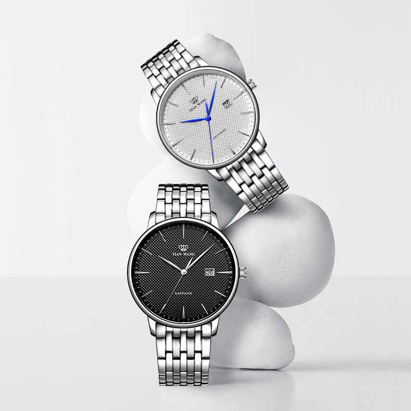天王男士手表官网轻商务格纹男表潮流时尚钢带防水石英表