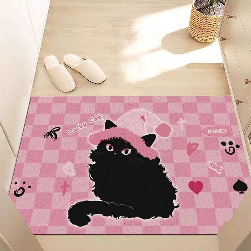 可爱黑色猫猫丝圈入户门垫创意文字玄关除尘可裁剪门口地垫超防滑,淘宝优惠券,粉丝福利购,淘宝优惠卷