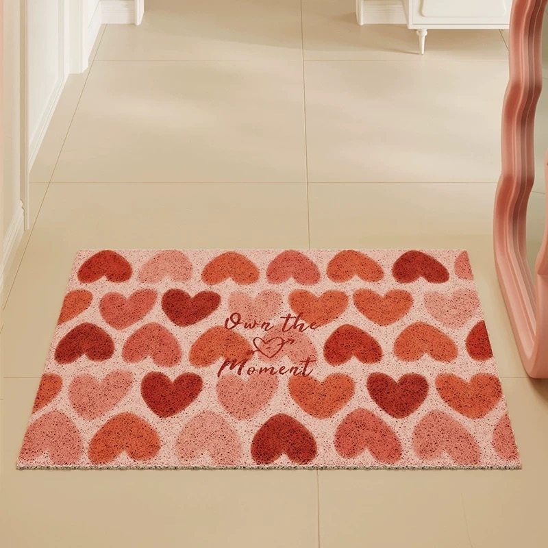 结婚气氛爱心丝圈入户门垫粉色桃心玄关脚垫刮泥蹭土地垫耐用免洗,淘宝优惠券,粉丝福利购,淘宝优惠卷