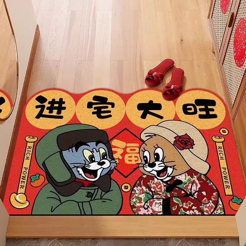 新年入户丝圈门垫红色卡通狗狗创意花棉袄玄关除尘可裁剪门口地垫,淘宝优惠券,粉丝福利购,淘宝优惠卷