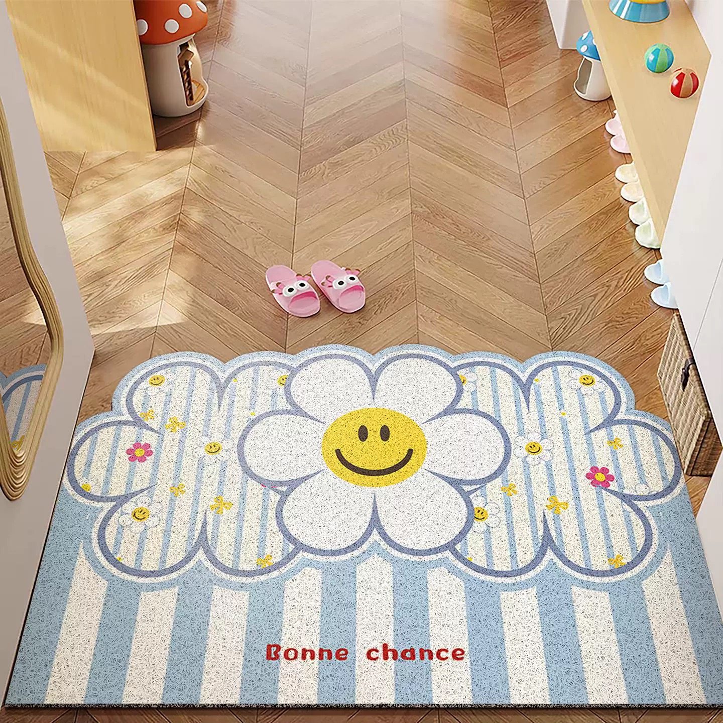 奶油风小花丝圈入户门垫玄关脚垫刮泥蹭土地垫耐脏免洗加厚可裁剪,淘宝优惠券,粉丝福利购,淘宝优惠卷