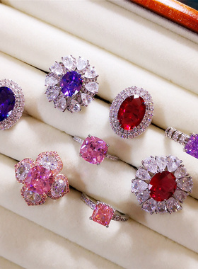 方糖爆款仿真钻戒人造锆石ins风