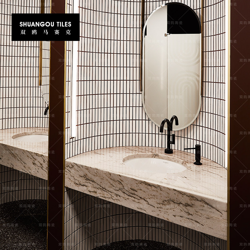 双鸥抹茶绿月牙马赛克窑变长条陶瓷瓷砖卫生间厨房咖啡厅背景墙砖,淘宝优惠券,粉丝福利购,淘宝优惠卷