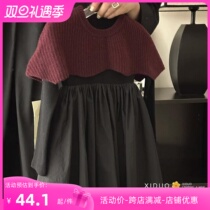 South Korean childrens dress girl dress for dress fall New retro trendy knit shawl with long sleeves T-shirt with little black dress
