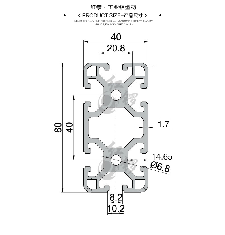 红锣工业铝型材 欧标4080流水线铝材 机器设备框架方管型材铝合金 - 图3