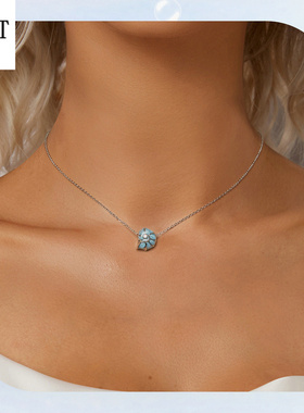 原创蓝色海螺贝壳项链吊坠s925纯银海洋生物高端首饰项饰饰品女