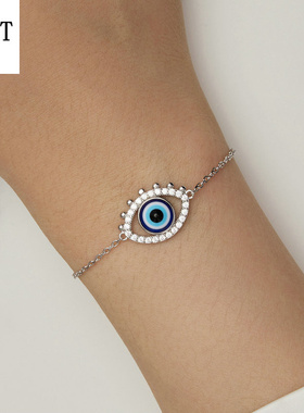热卖款925银恶魔之眼手链 欧美蓝色首饰树脂眼睛幸运个性创意手饰
