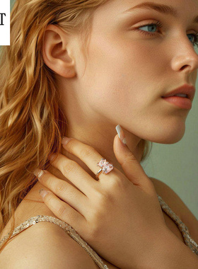 原创粉色梦幻小熊开口戒指 甜美浪漫童话925纯银动物高端戒指手饰