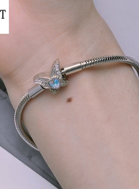 新款925纯银月光石蝴蝶爱心基础手链 串珠精致少女感蛇骨链手镯