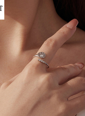 原创s925纯银锆石网球拍开口戒指