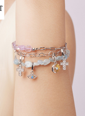 新款紫色水晶不对称手链浪漫优雅