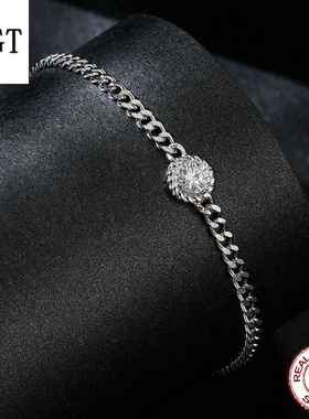 【送证书】新款简约圆形50分莫桑石手链 欧美男女潮流s925银手链