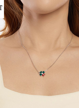 原创新款四叶草瓢虫项链s925纯银花朵高端彩色个性首饰百搭饰品女