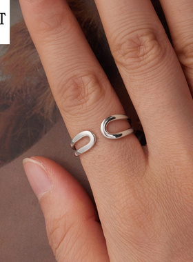 极简风镂空水滴开口戒指男女 双线条个性潮流高端925纯银双层戒指