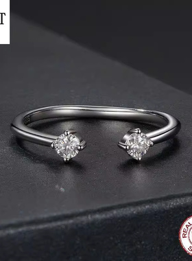 原创精致莫桑石开口小圆钻戒指s925纯银指环开口可调节手饰百搭女