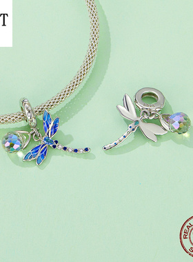 森系蓝蜻蜓S925银手链项链