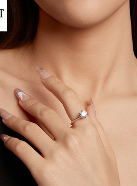 【送证书】原创1克拉莫桑钻订婚戒指 简约经典6爪单主石s925纯银