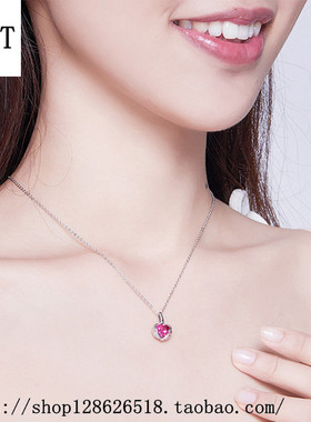 红色心形时尚风原创纯银项链