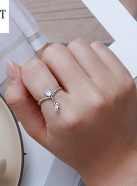 原创心形可爱小熊气球戒指女 个性少女感s925银爱心动物戒指手饰