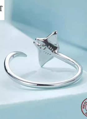 海洋生物魔鬼鱼开口戒s925纯银动物首饰高端可调节戒指女饰品手饰