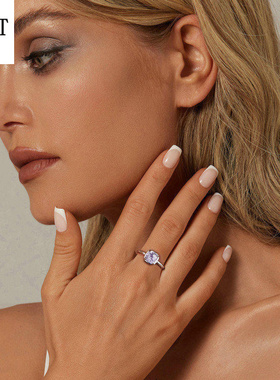 原创紫色锆石闪耀烟花戒指 优雅奢华风925纯银薰衣紫高端戒指手饰