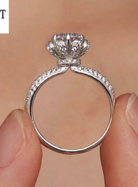 【送证书】一克拉奢华莫桑石戒指婚戒 欧美风925纯银花卉戒指手饰