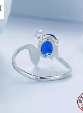 原创个性星月灵蛇戒指925纯银动物高端通勤手饰个性蛇形月亮饰品