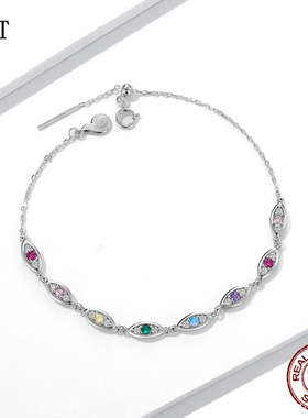 新款眼睛炫彩恶魔之眼手链 欧美时尚925银简约细手链饰品高级感女