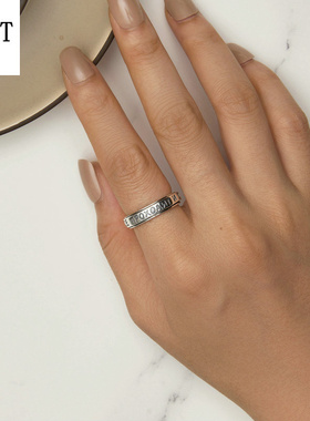 原创做旧旋转解压戒指男女 欧美复古风英文刻字s925银指环配饰女