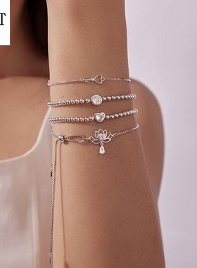 原创s925纯银圆珠弹簧手链简约时