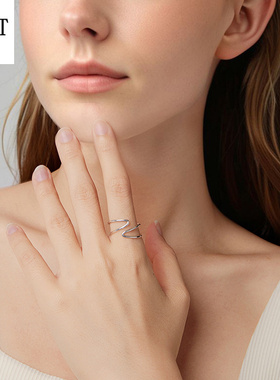 新款个性双层交错开口戒指男女欧