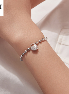 原创s925纯银爱心锁头珠珠手链简