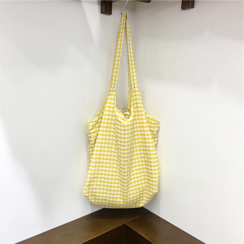 小脏柜 韩国ins小众波点格子帆布购物袋轻便夏季大容量单肩托特包,淘宝优惠券,粉丝福利购,淘宝优惠卷