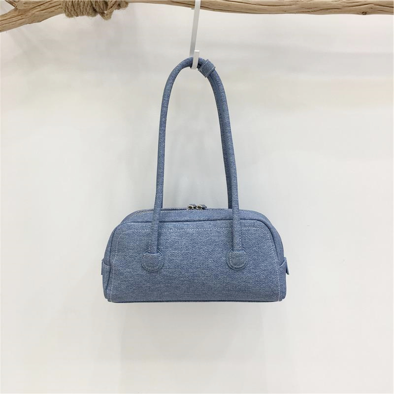 小脏柜 韩国小众手提仿牛仔保龄球波士顿包时尚女单肩腋下法棍包 - 图2